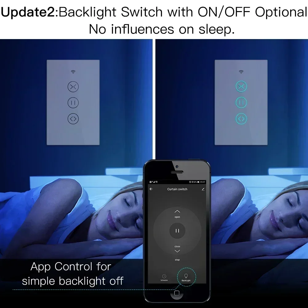 Smart Curtain Switch with US/EU WiFi & RF433: Touch Control, Tuya Smart Life App Integration, Full Remote Control, Compatible wi