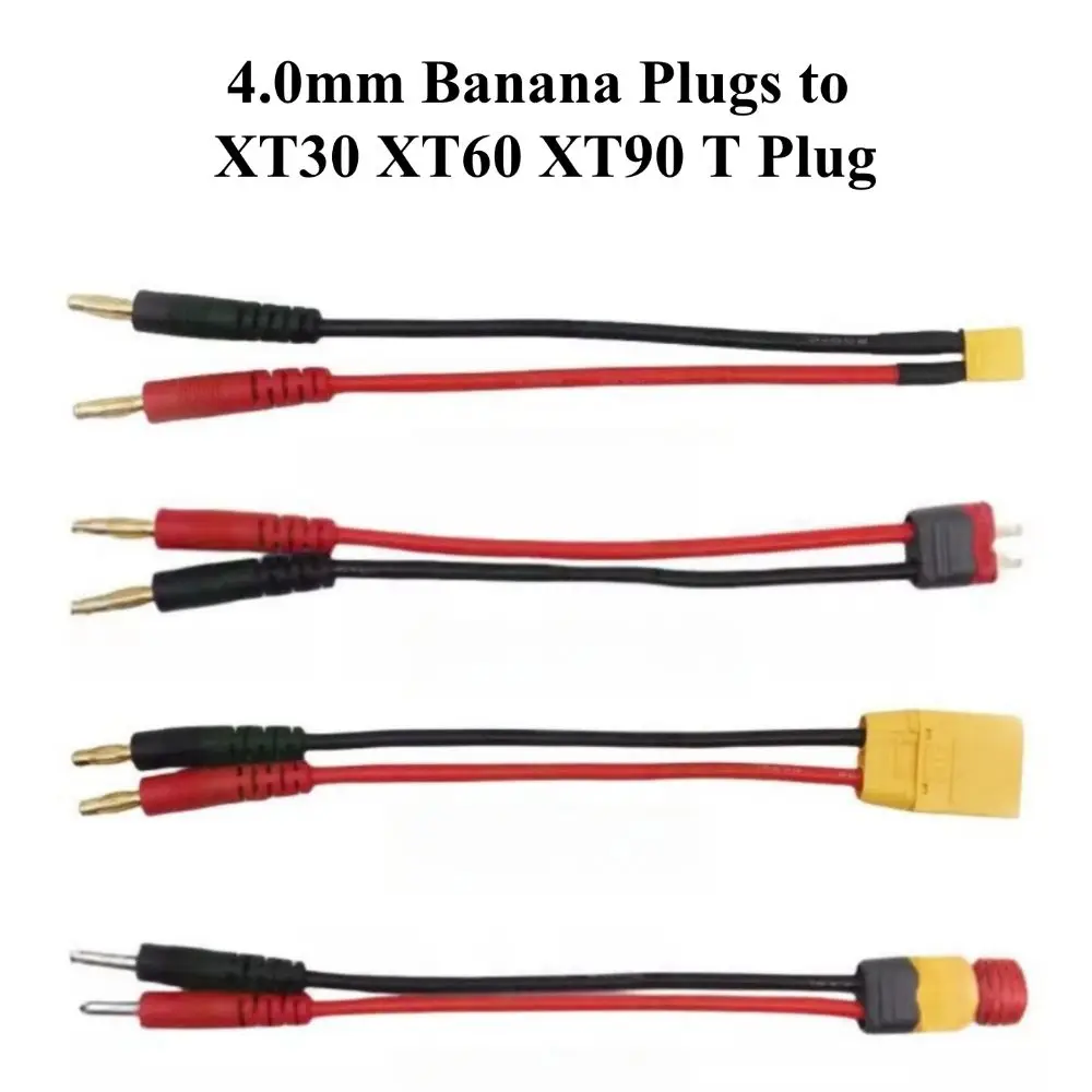 Durable XT30 XT60 XT90 T Plug Charge Lead to 4.0mm Banana Plugs 15cm Charge Cable Rubber 14AWG Adapter Cables for Lipo Battery