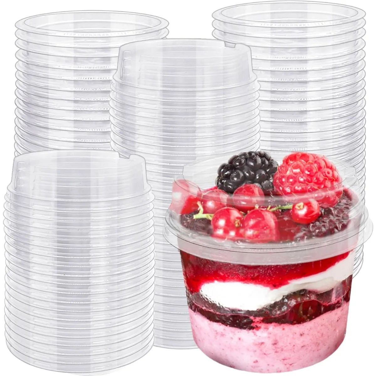 Alaeseje 50 Pack 8 oz Plastic Dessert Cups with Lids,Disposable Plastic Cups,Clear Yogurt Parfait Cups for Ice Cream,Cake,Fruit,Parfait, Pudding and Jello Shot