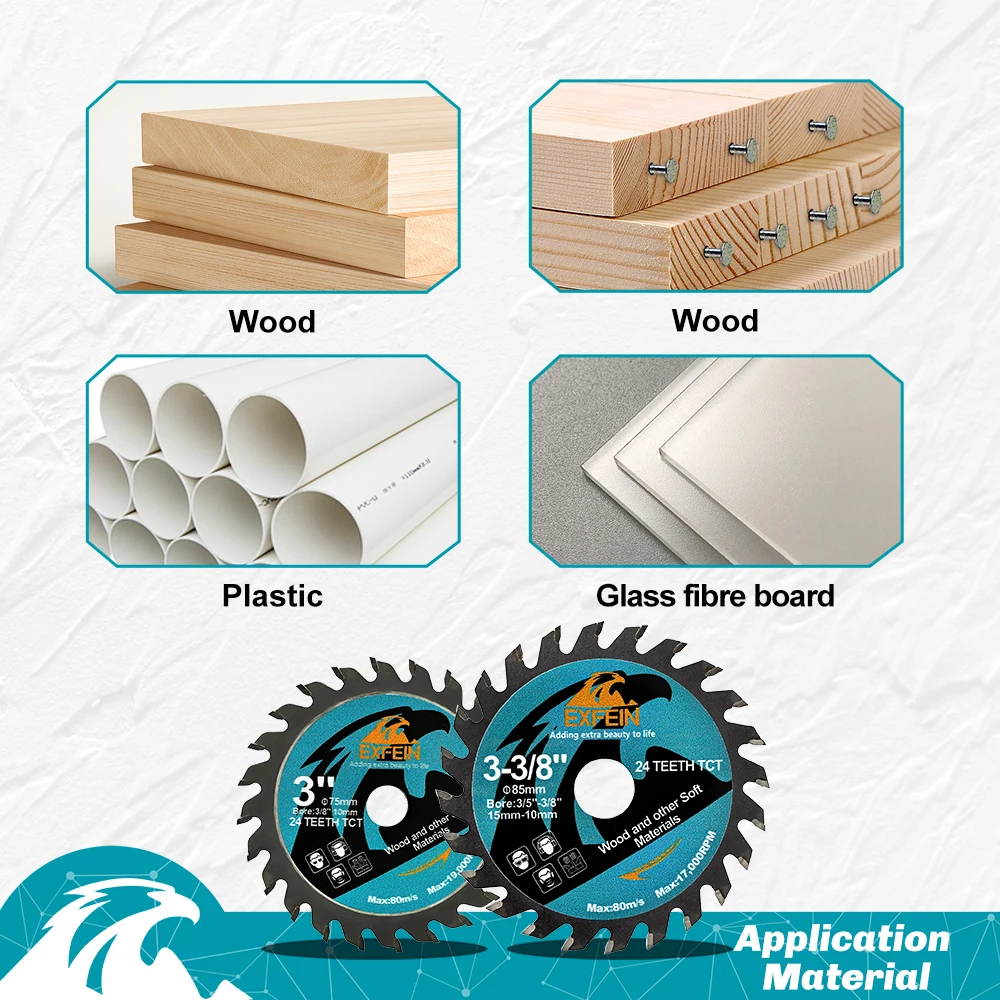 Imagem -03 - Exfein 1pc 75 85 mm Tct Lâminas de Serra Circular para Serras Circulares Manuais para Trabalho em Madeira Dimensões de Plástico Disco de Corte Profissional