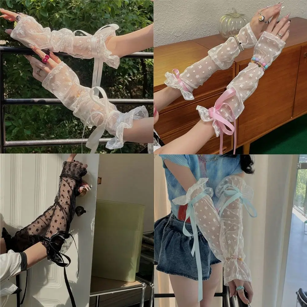 Mesh Sun Protection Driving Gloves Hollow Lolita Anti-UV Sunscreen Sleeve Long Sleeve Glove Lace Arm Warmers Ice Silk Sleeves