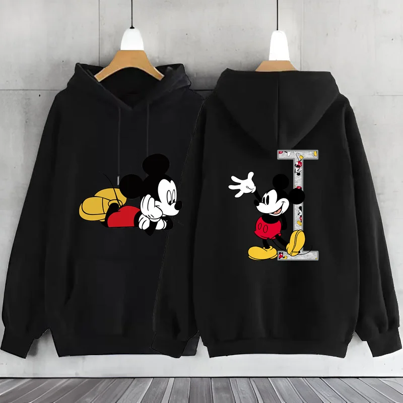 Cute Mickey Mouse A-Z 26 English Letter Hoodie Women\'s Sweatshirts Hoodies Long Sleeve Woman Clothing Hoodie Women\'s Sweat-shirt