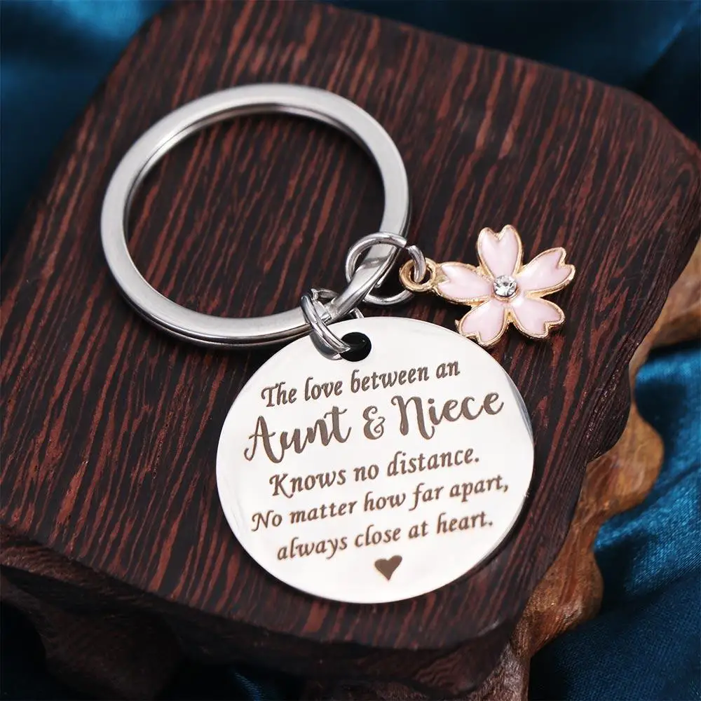 He Love Between an Sakura Keychain Cherry Blossom Sakura Couple's Day Keyring Round Card Pink Cherry Keychain Aunt Niece Gifts