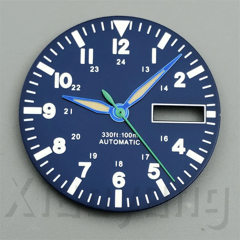 Black Blue White Sterile Red 29mm Pilot Style Watch Dial And Hands Set Arabic Numerals Fit NH36 Automatic Movement GreenLuminous