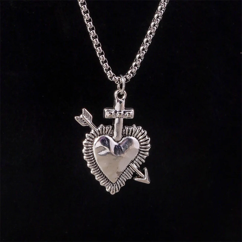 Aihua Steampunk Pfirsichherz-Anhänger Halskette für Damen und Herren, Einfache Popcorn-Kette Herz-Halskette, Modische Schmuck-Accessoires – Detail 2
