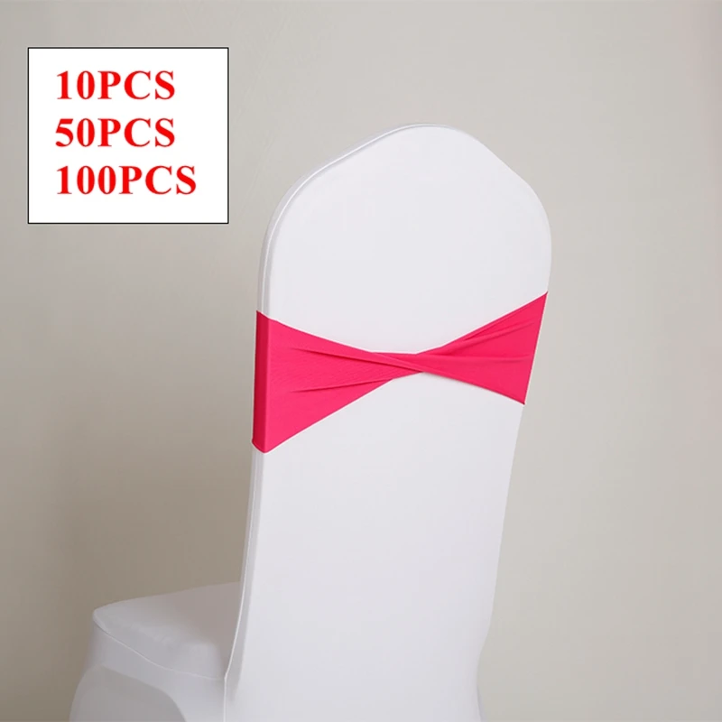 50pcs Back Pleated Lycra Chair Band Spandex Chair Sash Bow Fit Chair Cover Wedding Event Party Christmas Decoration