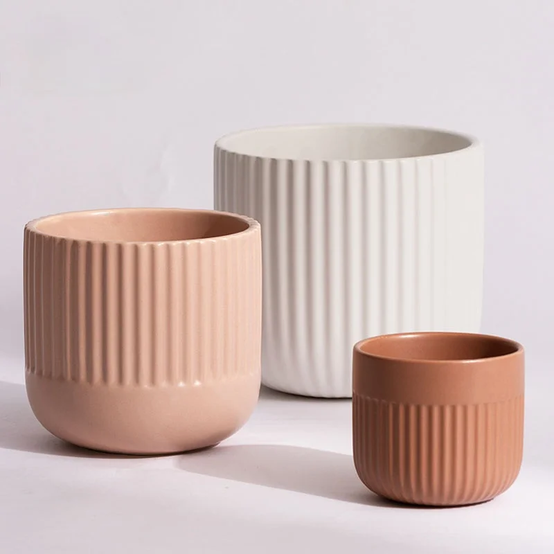 Nordic Ins Matte Striped Ceramics Flower Pot Simplicity Succulent Planter Flowerpots Crafts Home Decoration Accessories