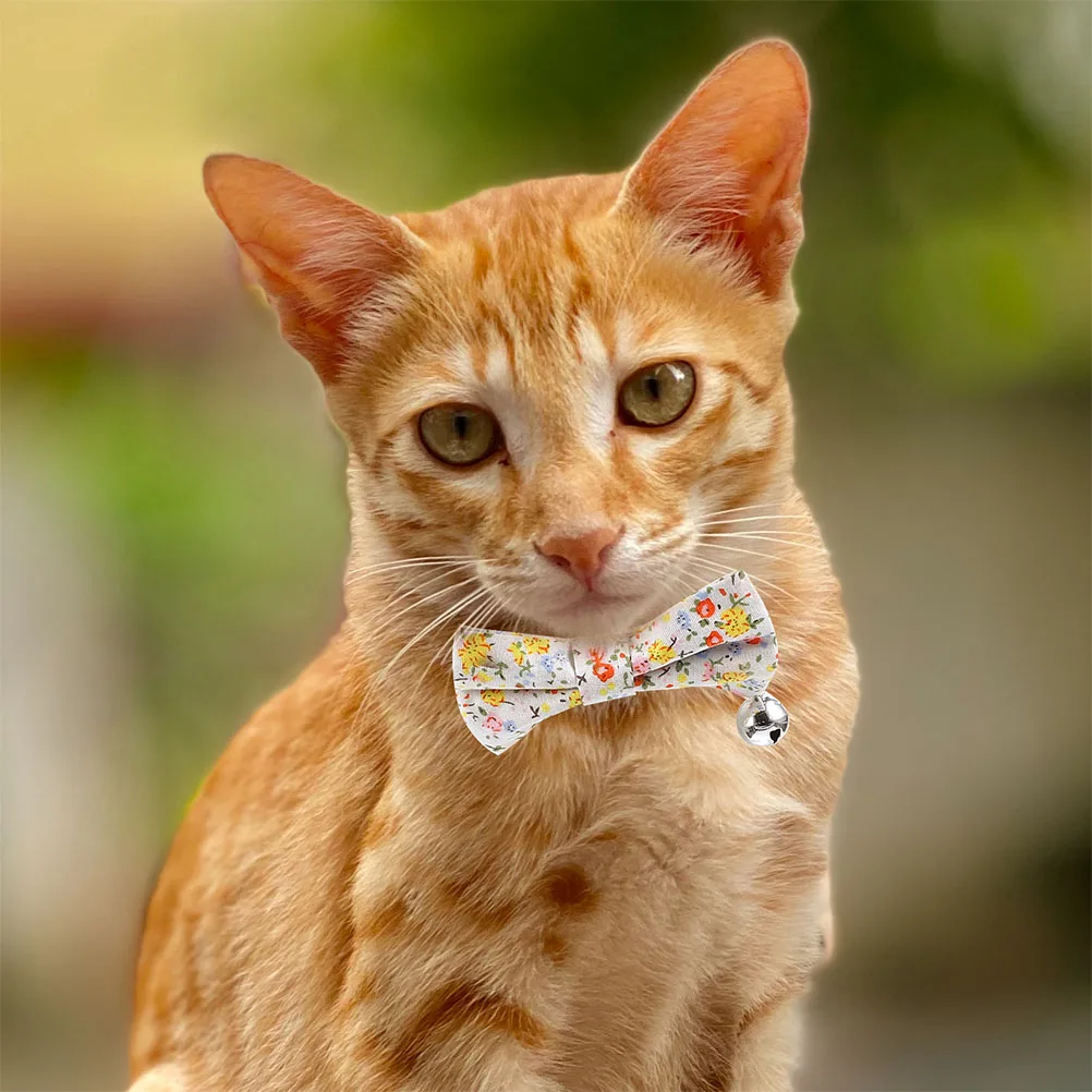 

2pcs Cat Bell Bow Tie Spring Summer Adjustable Cat Collar Kitten Collars Pet Accessory Adjustable Safety Buckle