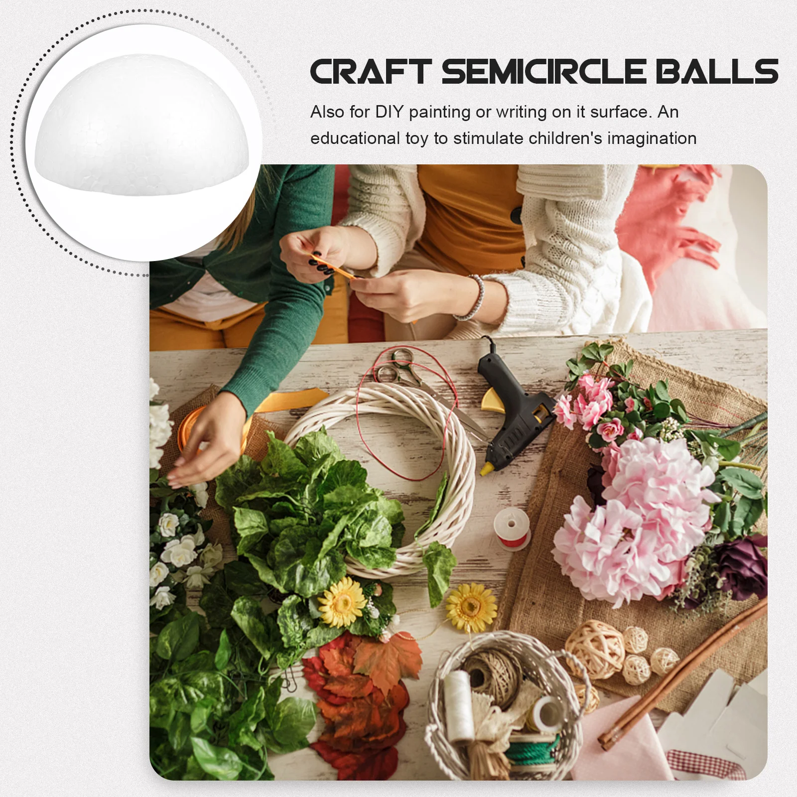

15 pcs Children Ball Craft Half Ball Craft Foam Semicircle Ornaments Diy Children Educational Christmas Decoration White