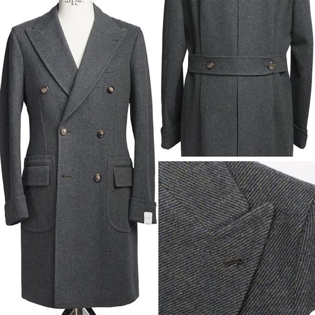 Classic England Style Woolen Trench Overcoat For Men Grey Winter Thick Plus Size Double Breasted Long Coat Casual Warm Jacket