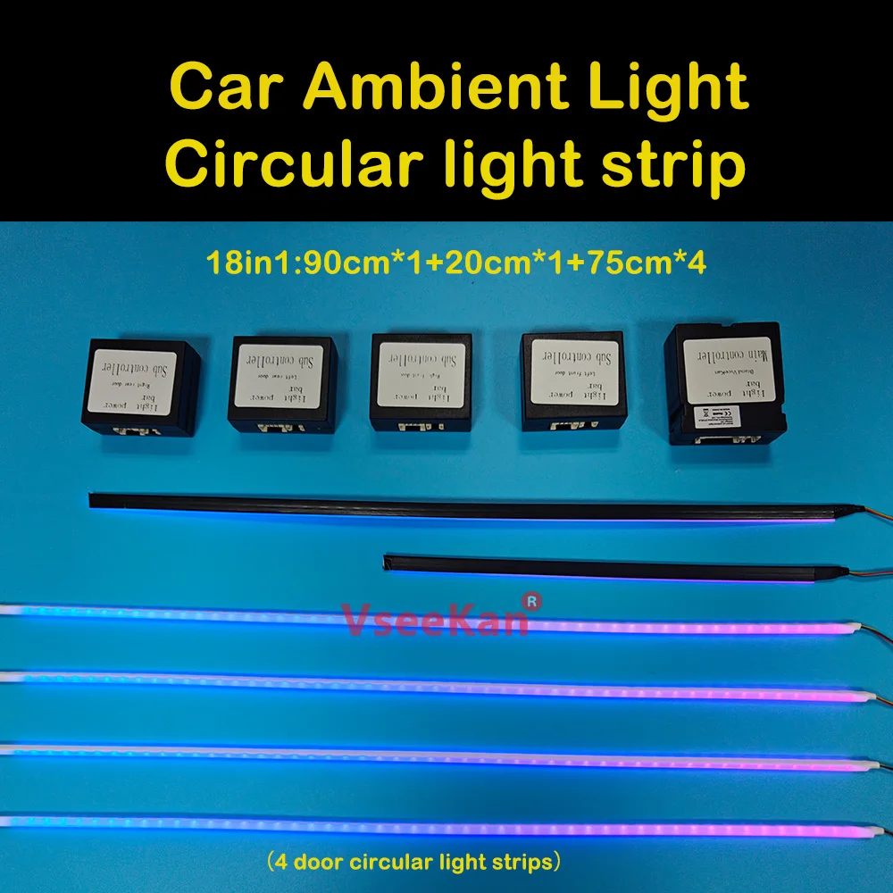 VseeKan Car Ambient Light Circular Light Strip Universal Design, Controlled by Mobile App, Multiple Modes, Dual-Zone Lighting