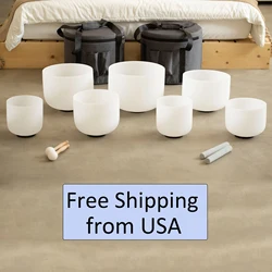Hye-eun 7-12/6-12 Inch Crystal Singing Bowls Chakra Set of 7pcs with 2 Pcs Carrying Case for Yoga Musical Vibration Total 7 Pcs