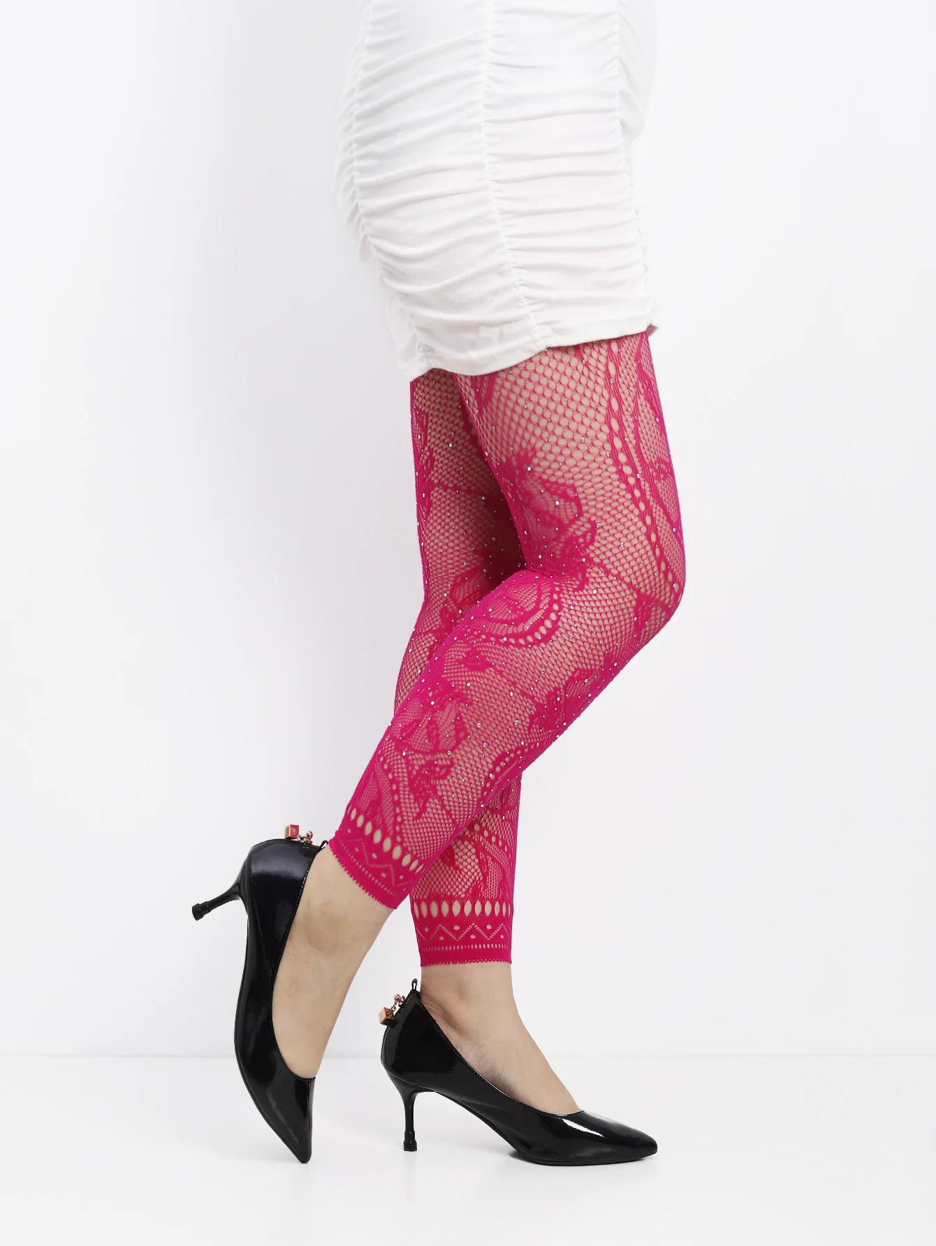 Damen-Strumpfhose mit hoher Taille, glitzerndem Strass-Fischnetz, fußlose Strumpfhose, Leggings, farbiges Retro-Stil-Muster für 45–85 kg Gewicht – Detail 23