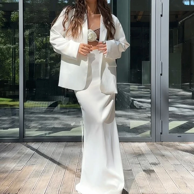 أنيقة السترة تنورة الزي الربيع المرأة طويلة الأكمام الخامس الرقبة الدانتيل يصل معطف عالية الخصر مستقيم نصف تنورة الخريف قطعتين مجموعة