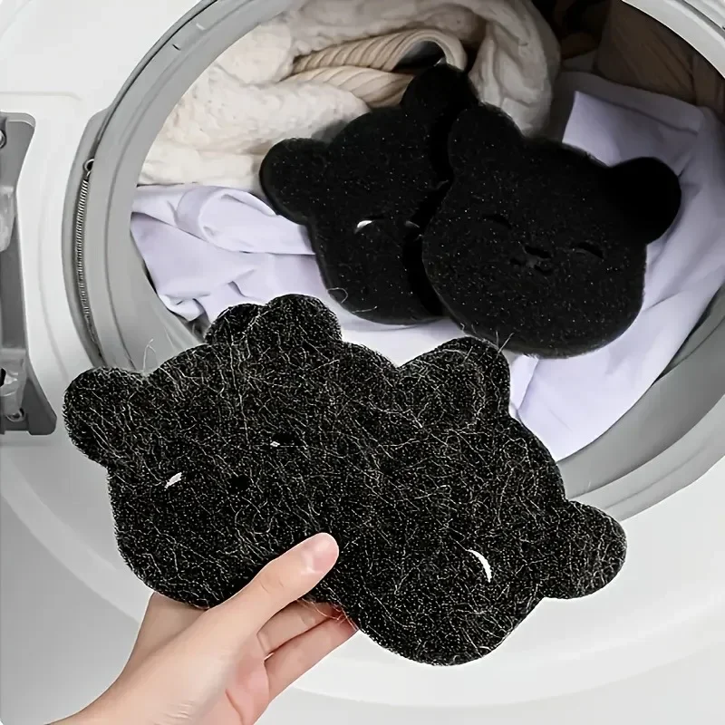 2 /4 Sets of Household Pet Hair Remover, Machine Washed Bear Sticky Sponge, Reusable, Suitable for Washing Machine, Dryer, Black