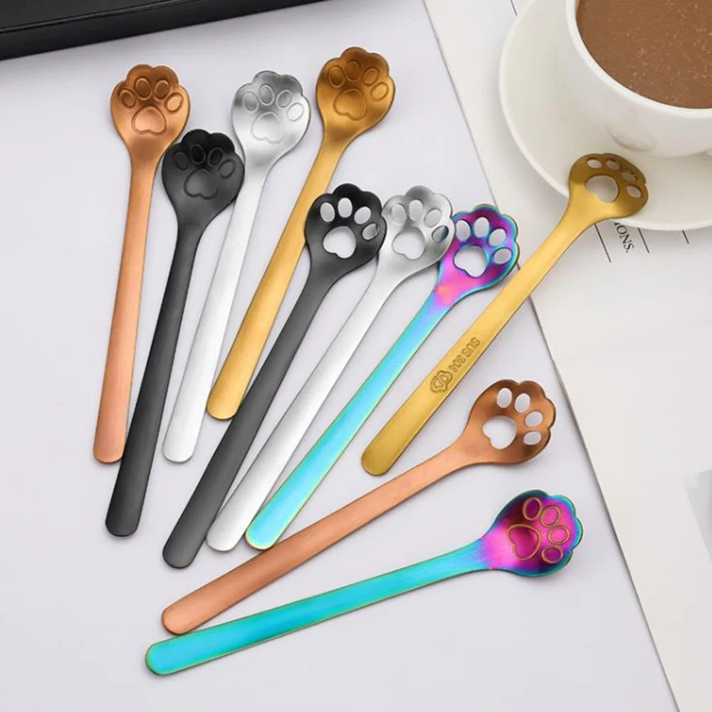 100Pcs Coffee Spoon Dessert Spoons 5.9Inch Cute Cat Claws Stainless Steel Spoons For Specialty Ice Cream Appetizer Sugar