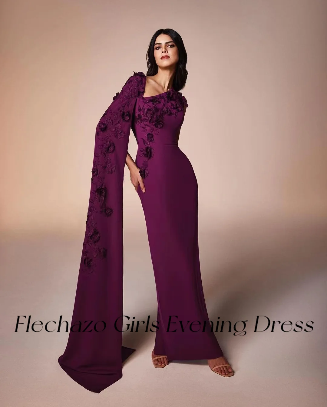 Flechazo Prom Dresses Vintage One Shoulder Applique Flower Sexy Backless Evening Party Dress For Women 2024 Robes De Soirée