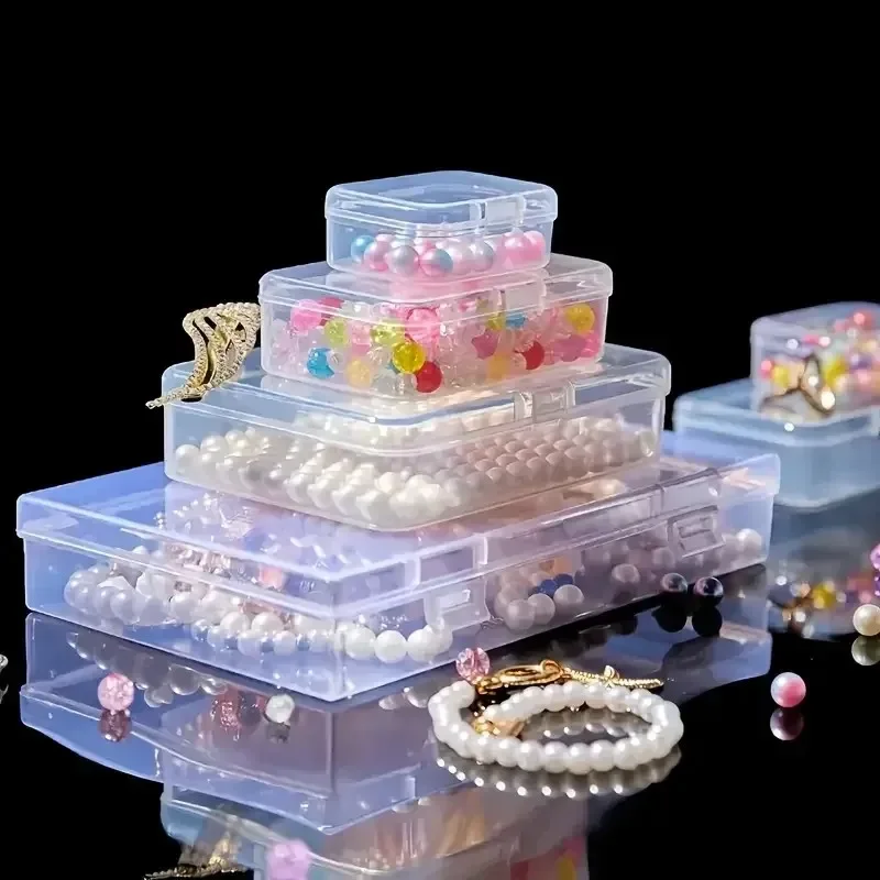 small rectangular transparent plastic storage box with lid for card handicrafts learning supplies screws & batteries clear