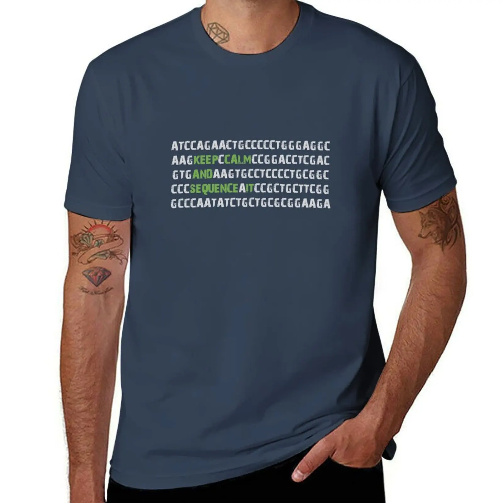 Genome - Calm Keep It Green Sequence DNA and Bioinformatics Grey T-Shirt Tough Fabric Work Tee