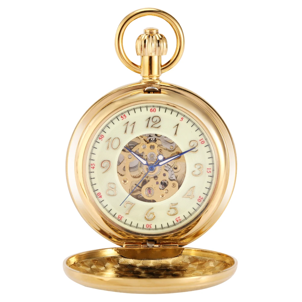 

High Quality Golden Self Winding Pocket Watch With Snake Chain Luxury Automatic Mechanical Pocket Watch