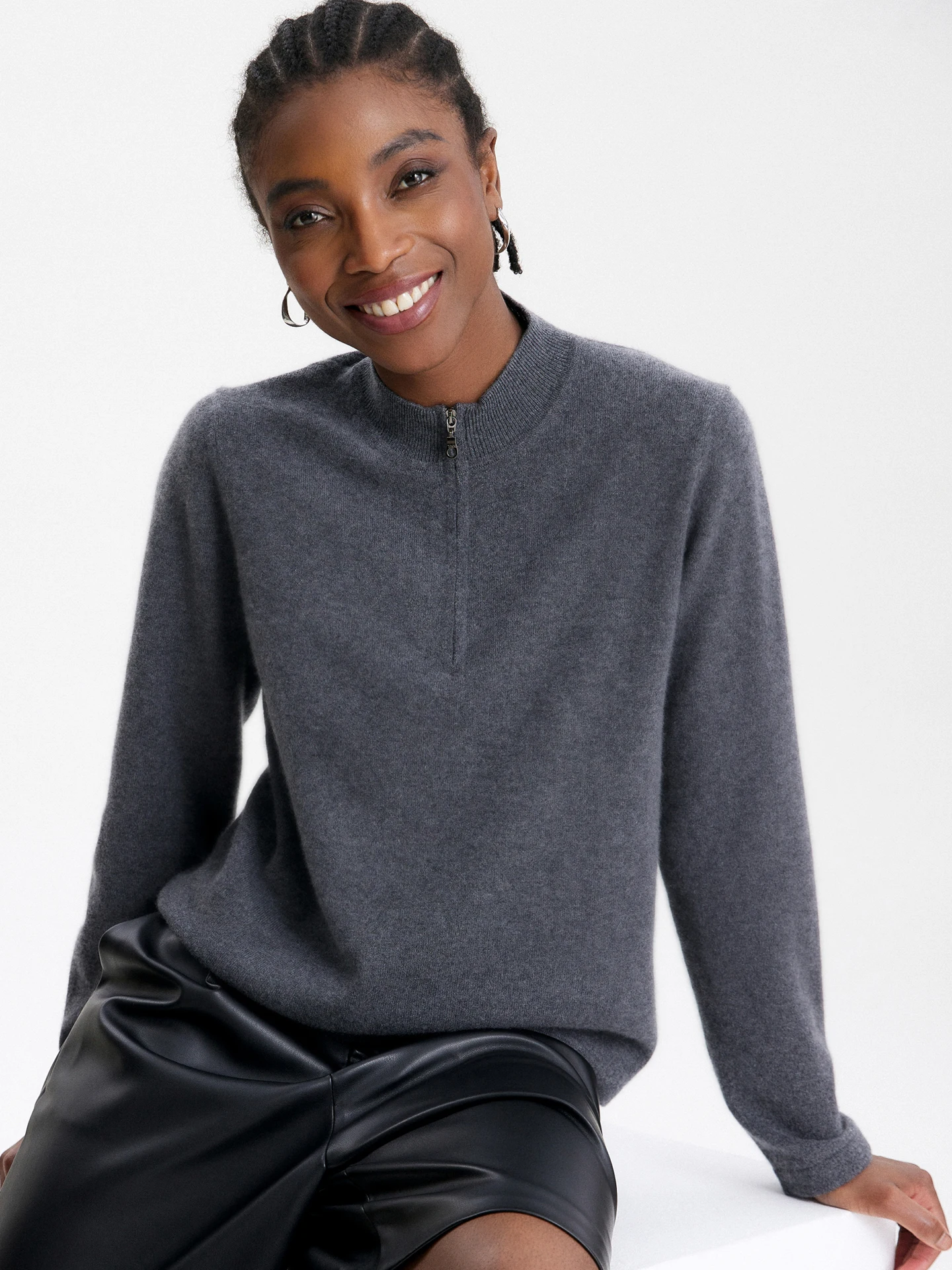 TLOML New Women's 100% Baby Cashmere Sweater Mock Neck Half Zipper Pullover Cashmere Knitwear Soft Warm Casual High Quality Tops