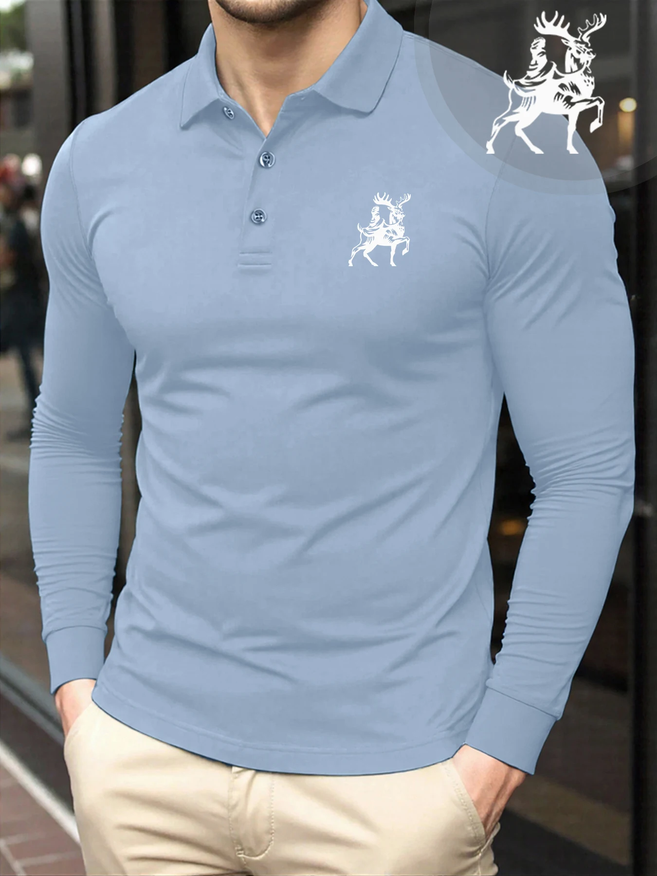 

Мужские рубашки поло «Таинственный человек» с принтом лошади, базовая одежда для поездок на работу, осенняя футболка на пуговицах, удобная повседневная футболка с длинным рукавом