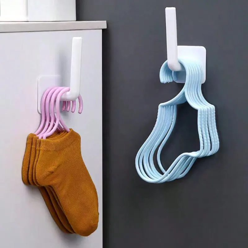 5pcs Colorful Socks Drying Racks ABS Durable Anti-slip Hanger For Adult Children Socks Travel Laundry Hooks(Random Color)