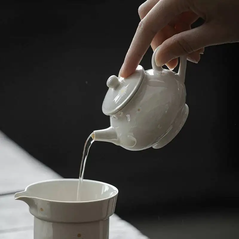 Wuyintang chinese Plant Gray Daisy Household Handmade Ceramic Teapot Single Pot Elegant Tea Set