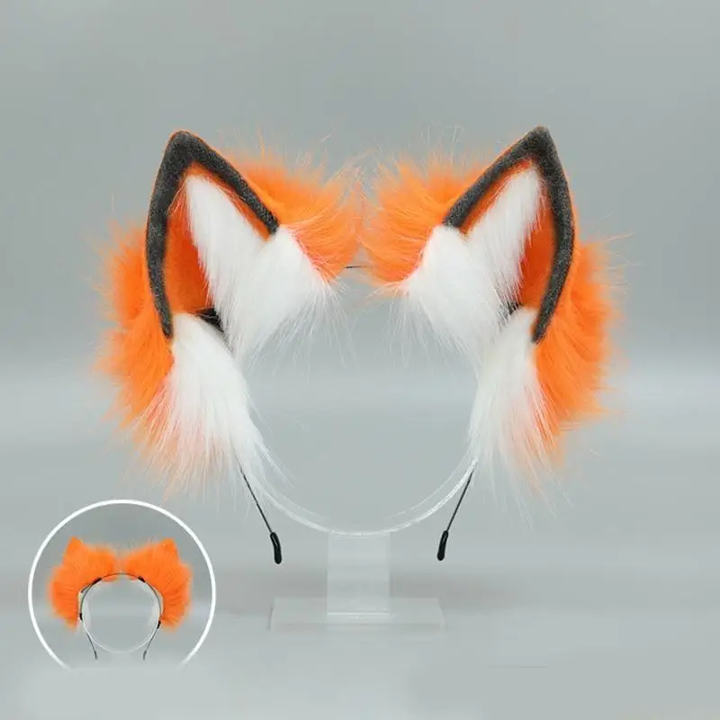 

31BF 2pcs Cats Ears and Wolf Animal Tail Cosplay Costume Faux Fur Hair Clip Headdress Halloween Birthday Party Plush S