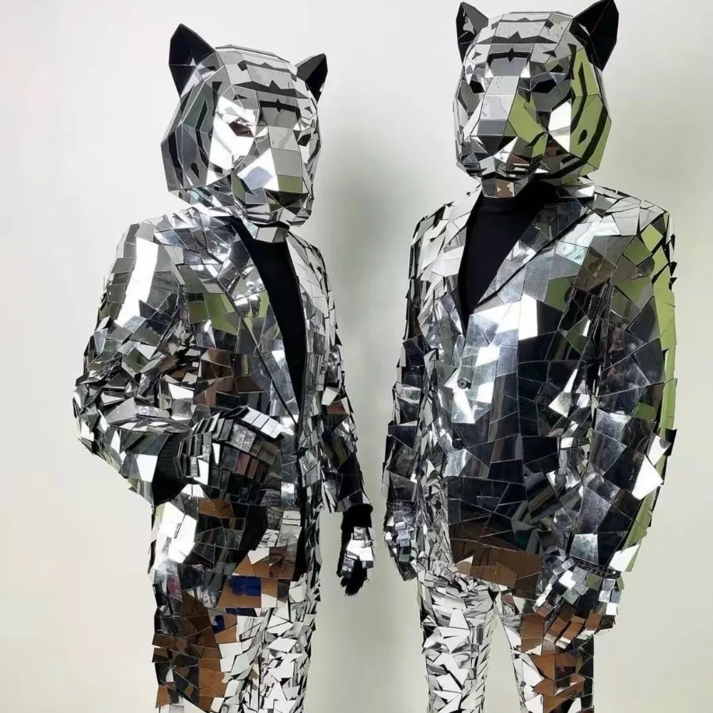 

Mirror Tiger Mask for Men Women Disco Stage Performance Shiny Costume Cosplay Roleplay Rave Accessories Festival Accessories