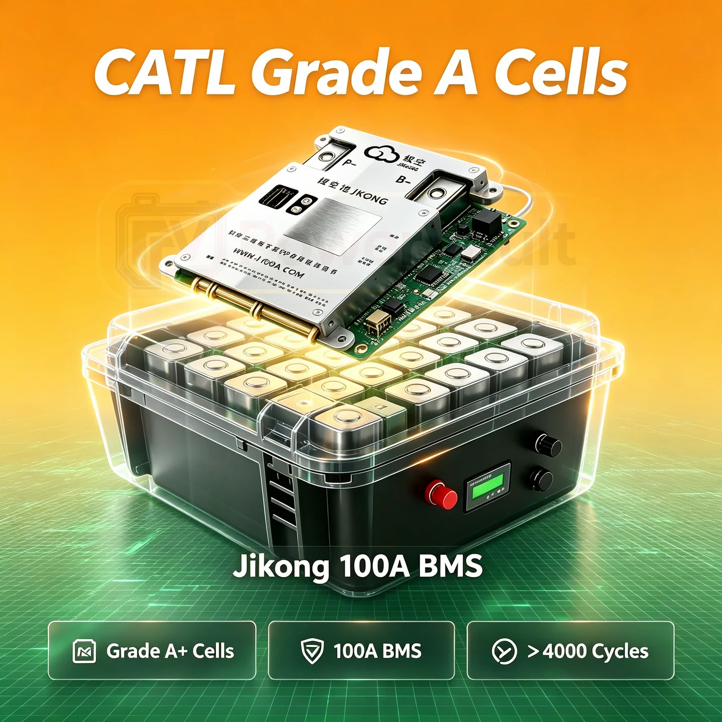 48V 50Ah-200Ah LiFePO4 Battery Pack CATL Grade A Cells Jikong 100A BMS 4000+ Cycles Waterproof for Solar RV Marine Boat GEM Cars