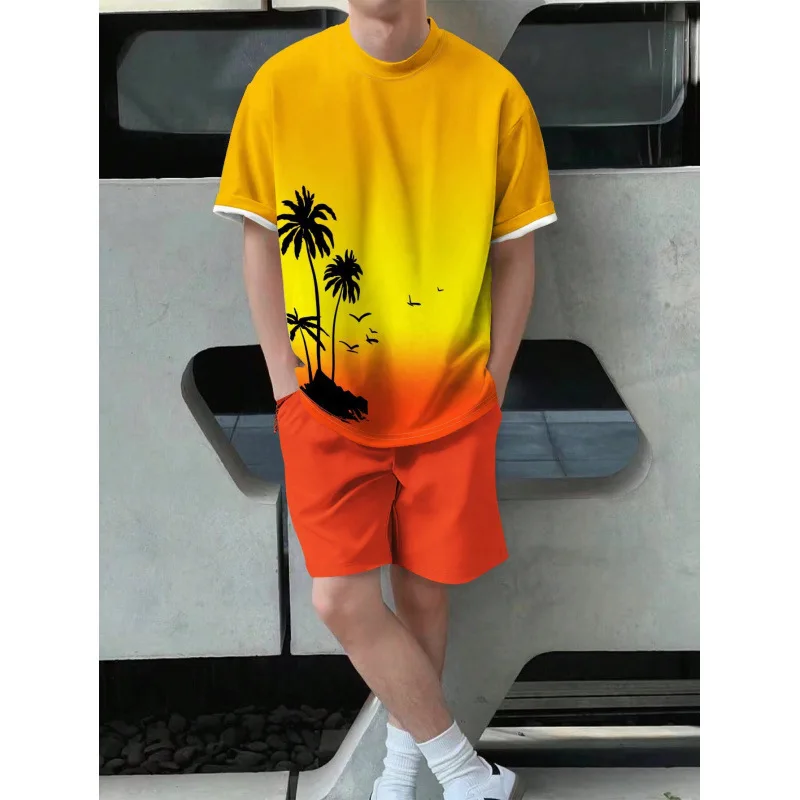

Gradient Coconut Tree Pattern 3D Print Tracksuits Men Women Short Sleeve T-Shirt Shorts Sets 2pcs Sports Suits Men's Clothing