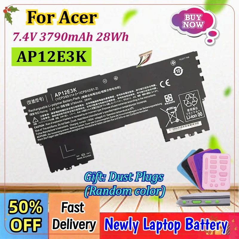 

Аккумулятор для ноутбука 7.4V 3790mAh 28Wh AP12E3K для Acer Aspire S7 11" Ultrabook, для Acer Aspire S7-191-53314G12ASS 6400 6423 6447 6485