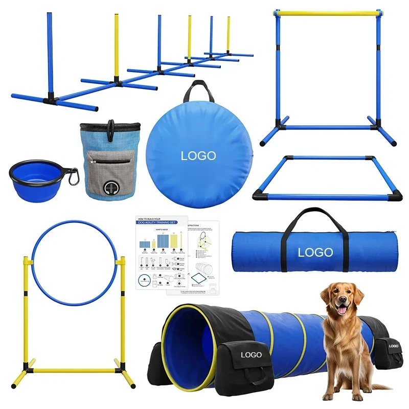 

Custom Hot-selling Dog Agility Training Equipment Tunnel Poles Hurdles Exercise Pet Obstacle Course Agility Pet Training Set