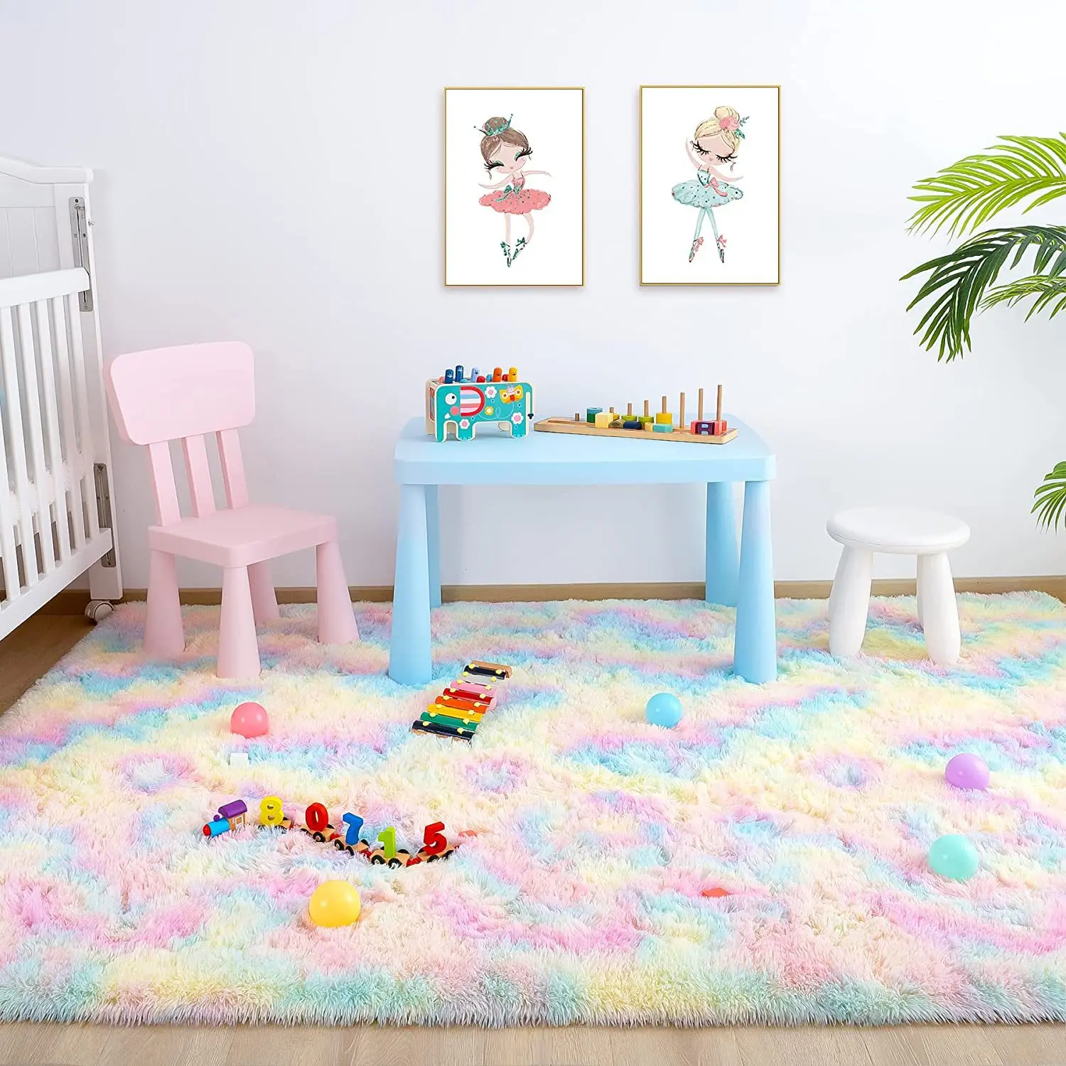 

Rainbow Fluffy Carpets for Living Room Bedroom Decor Area Rug Faux Fur Child Room Long Plush Rugs Shaggy Modern Home Floor Mat