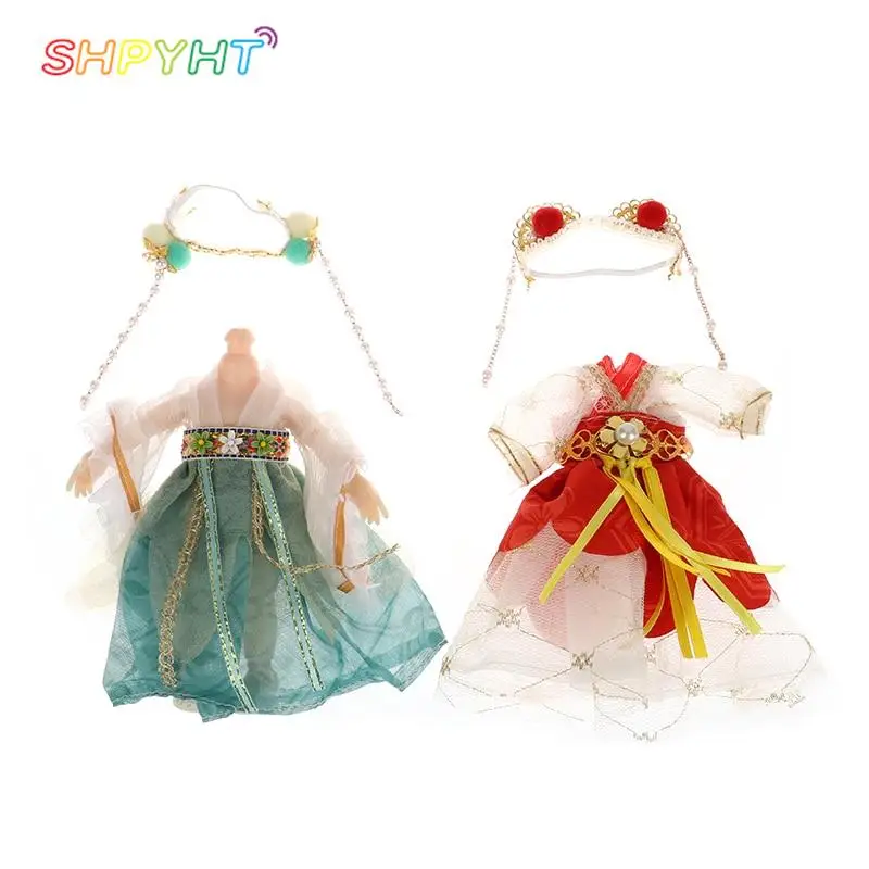 1 set 16CM Chinese Style Doll Hanfu Clothing Dress Doll Ancient Costume Gown Dolls Clothes Accessories Dress Up Toys For Girls