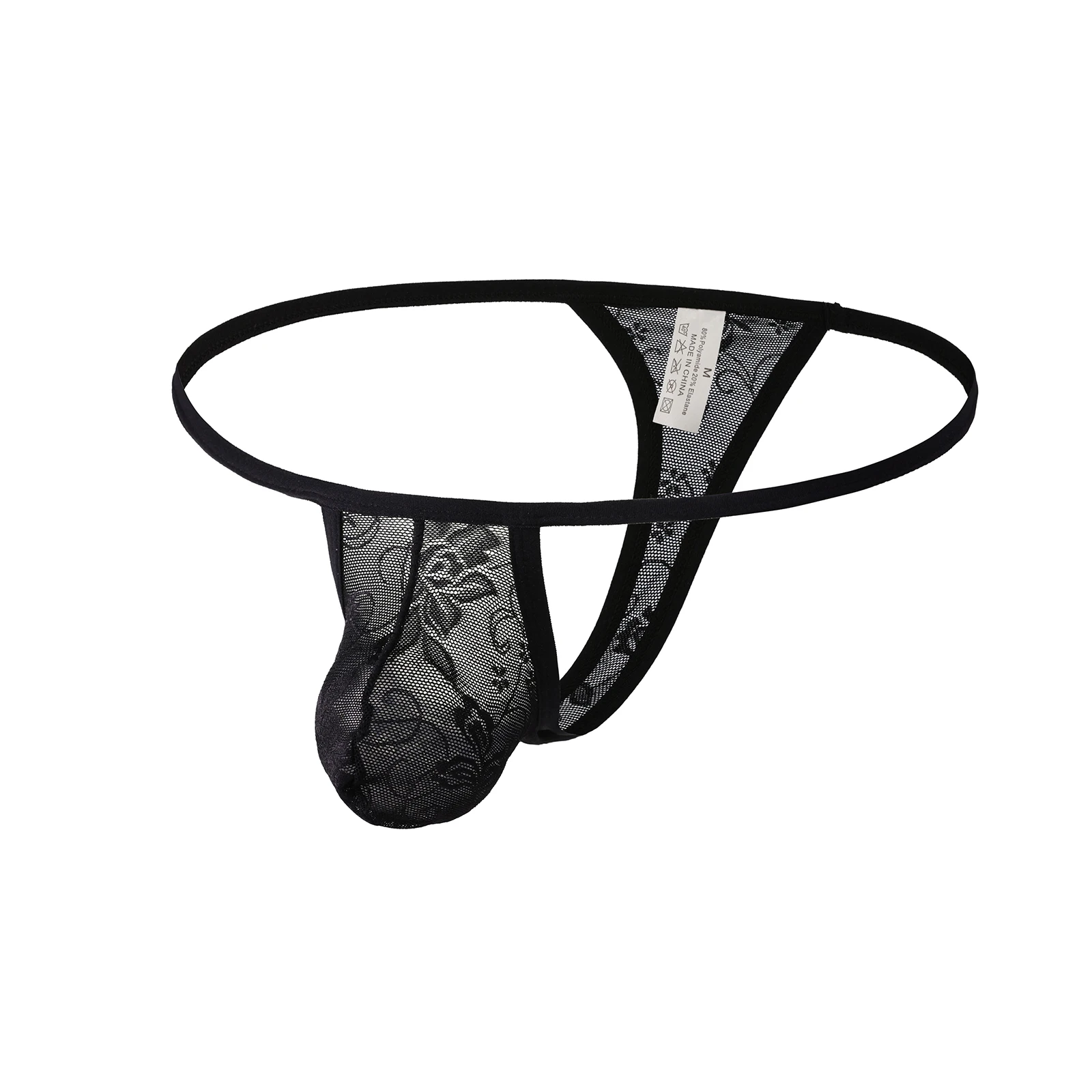 Men's Sexy Lace Thongs Thin-belt Hollow Erotic Lingerie Ultra-Thin See-Through Transparent Penis Pouch Mini Panties