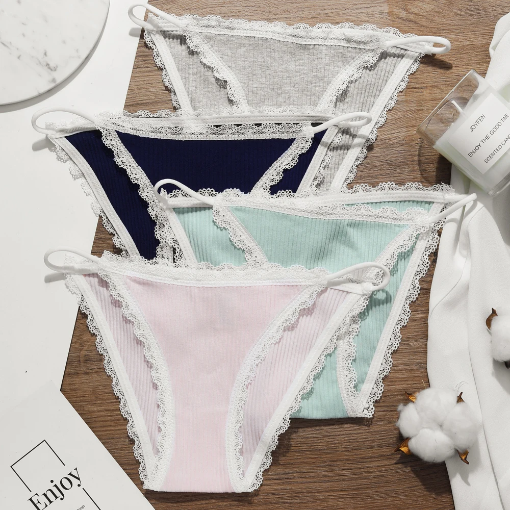 

Sexy Women's Panties Breathable Cotton Underwear Sweet Lace Lingerie Cute Female Briefs Comfort Striped Underpants