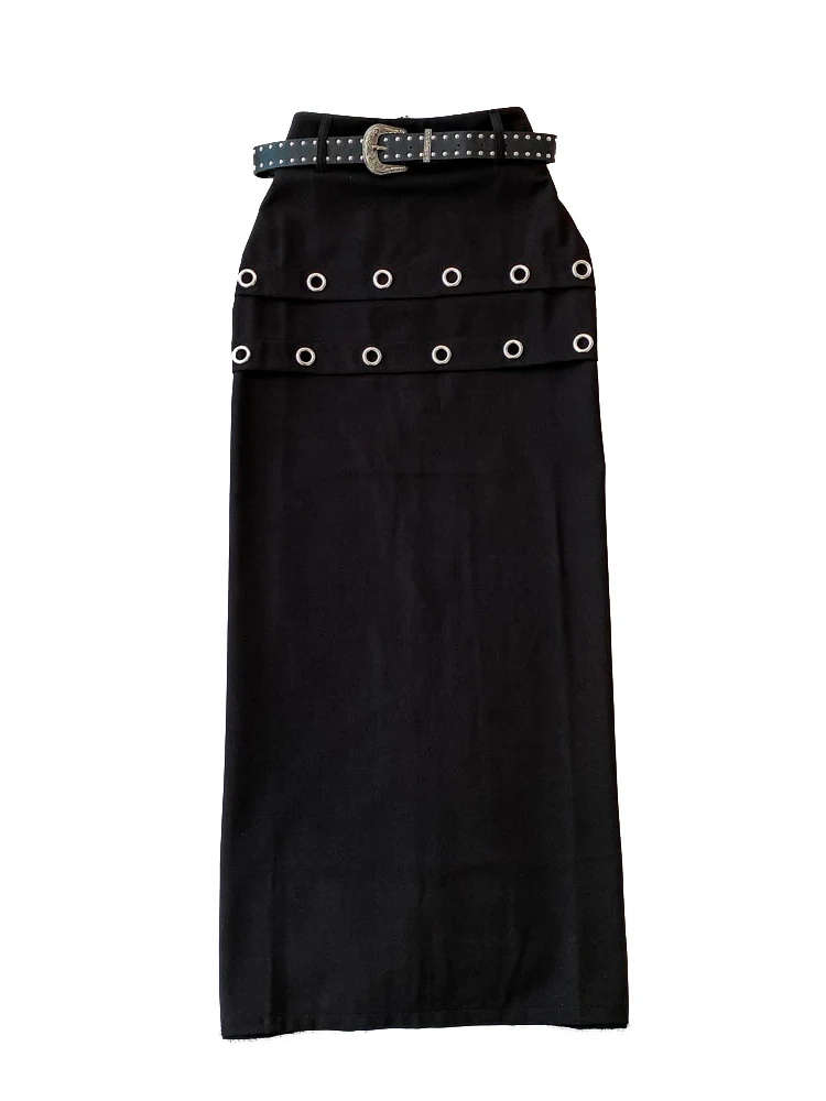 

High Waist Embellied Semi-Body Skirt Women's Sle Summer New High Waist Slimming Wrap around Ba Split Long Skirt