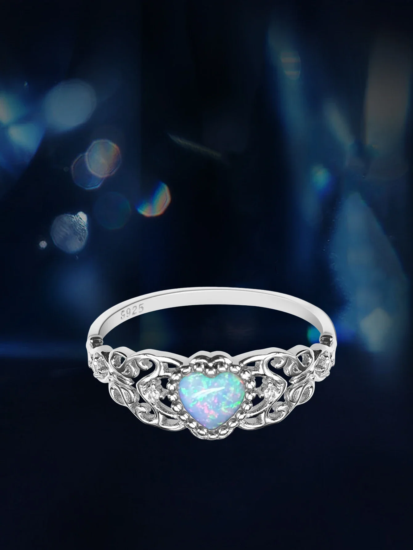 

Opal Ring Heart Rings for Women 925 Sterling Silver Ring Engagement Birthday Gift for Woman