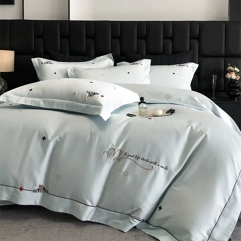 2025 New High - End Bed Linen Set, 100% Cotton, with Gothic - Rose Embroidery, King Size, for a Darkly Romantic Bedroom