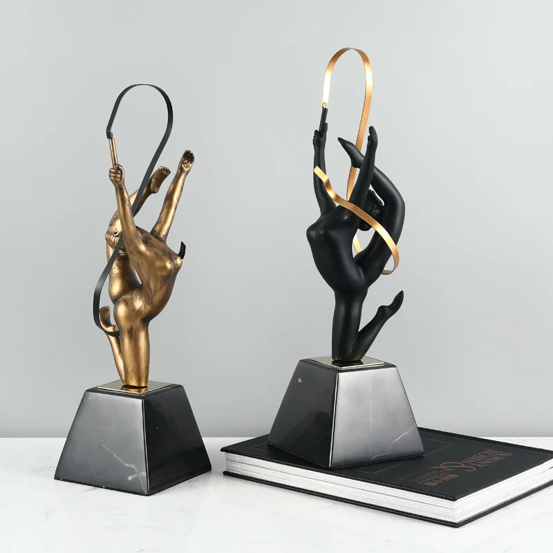 Resin Figure Sculpture Abstract Dancer Ribbon Gymnast Moving Decorative Figurines Room Decoration Accessories