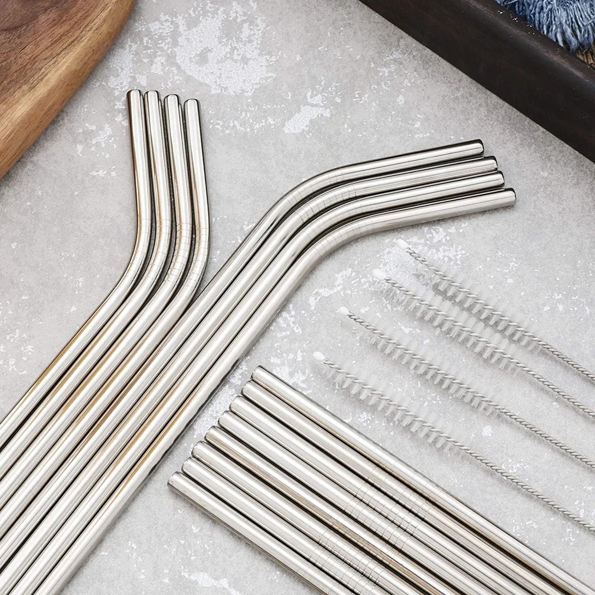 20Pcs 10.5 Inch Drinking Straws Reusable Straws Set 25cm Super Long 304 Stainless Steel for Cocktail Bar Metal