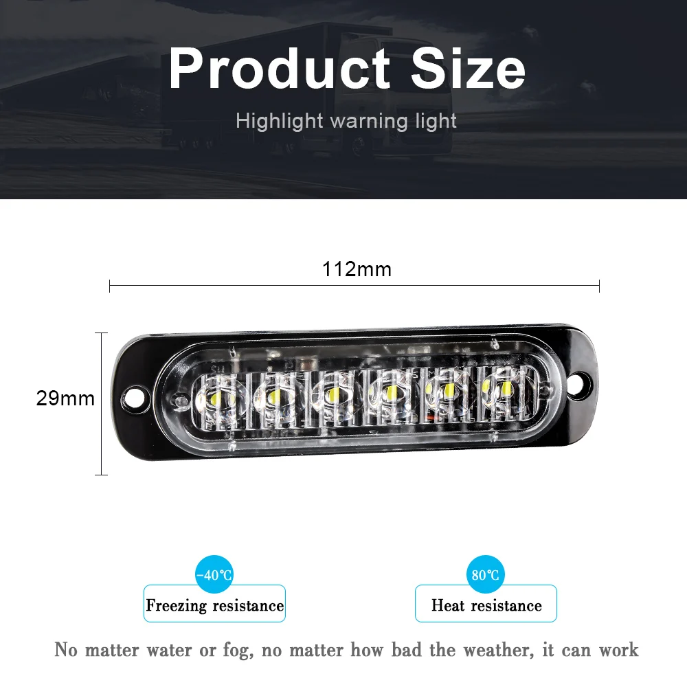 Led strobe light Long Bright 6LED luci della polizia LED luci bianche della griglia lampada laterale fissa avverte la luce 6000K per camion auto 12V