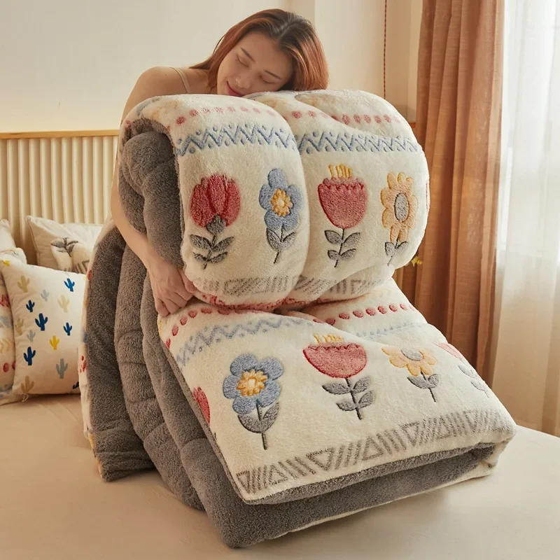 Super Thick Keep Warm Autumn Winter Blanket Queen Lambswool Thicken Warmth Duvet Soft Comfortable Anti-static Plush Comforter