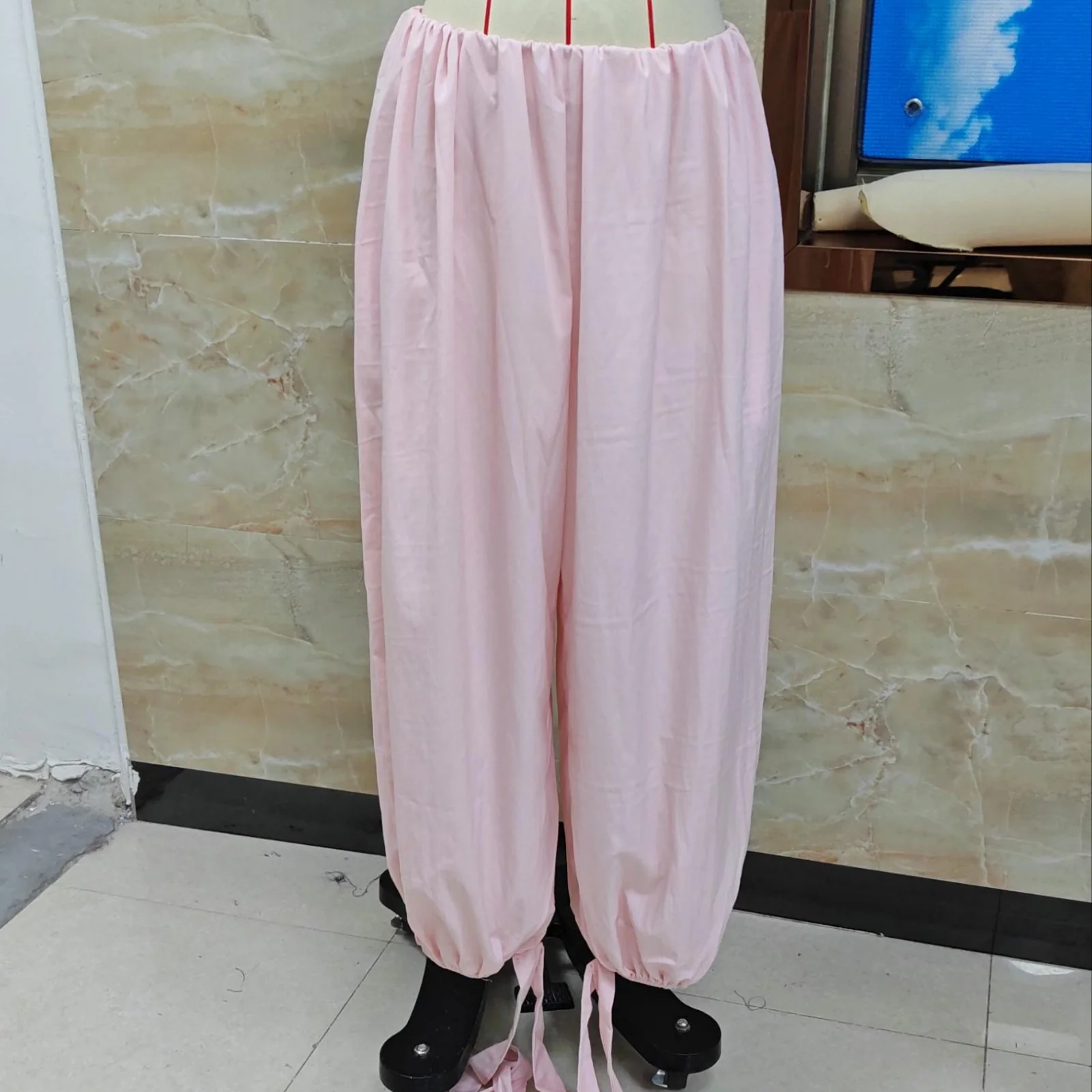 여성 다용도 시크 루즈 캐주얼 스타일 솔리드 컬러 조거 팬츠 드로스트링 랜턴 팬츠 스트리트웨어