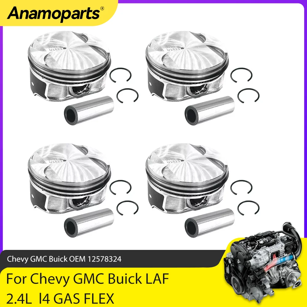 Engine Parts Pistons With Rings Set Fit 2.4 L LAF For 06-17 Buick Chevrolet Equinox GMC Terrain Saturn 2.4L L4 GAS FLEX 12578324