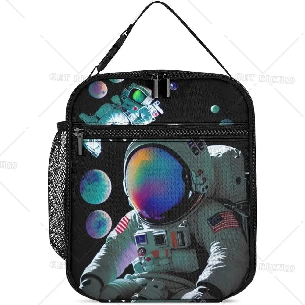 Trippy Space Chilling Astronaut Art Lunch Box for Women Men Kids Office Work, Moisture Resistant Lunch Bag Organizer Handbag