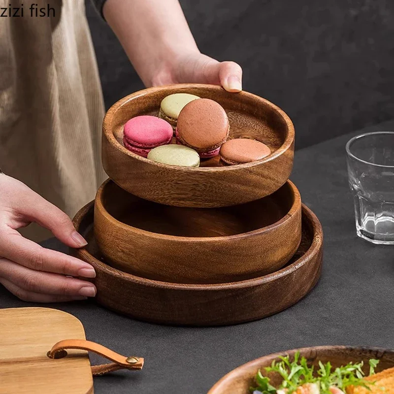 Walnut Wood Straight Edge Disc Salad Plate Dessert Plate Sushi Plate Dim Sum Plates Molecular Cuisine Creative Tableware