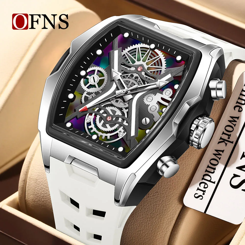 

OFNS Brand 1213 Business Men's Quartz Watch Night Light Watch Waterproof Silicone Strap Sports and Leisure Men's Watch